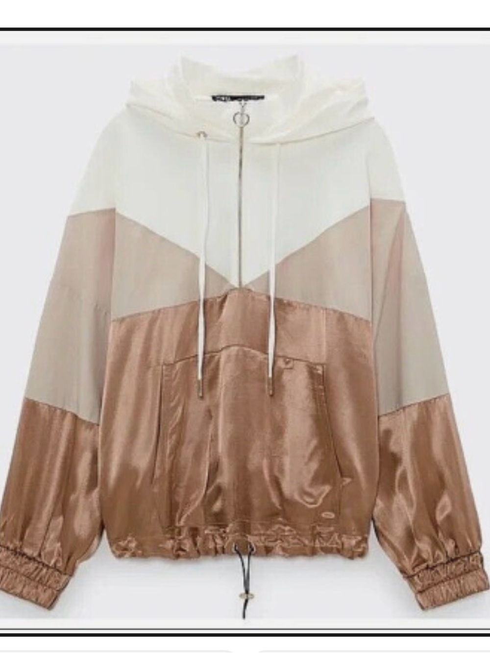 Zara Women's Colorblock Satin Windbreaker Jacket and pants - Cream & Taupe